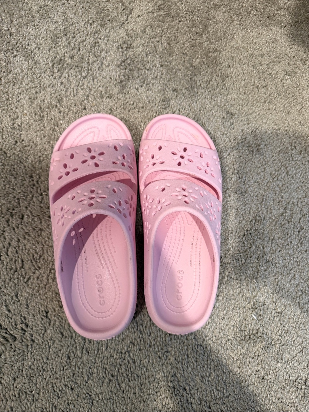 CROCS Pink Floral Cutout Slide Sandals